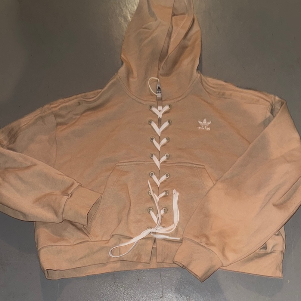 Adidas Beige Lace-Up Hoodie